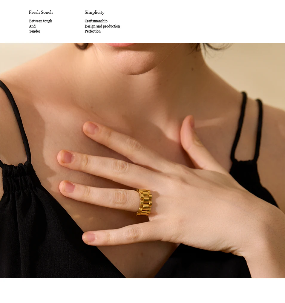 Yhpup Neuer wasserdichter Edelstahl-Ketten-Fingerring, personalisierte Metallstruktur, rostfrei, Charm, Modeschmuck für Frauen – Detail 3