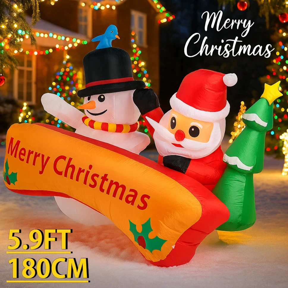 5.91FT مصباح ليد عيد الميلاد لعبة قابلة للنفخ ساحة زينة ثلج سانتا كلوز راية ديكور المنزل لوازم عيد الميلاد الحلي عطلة #1