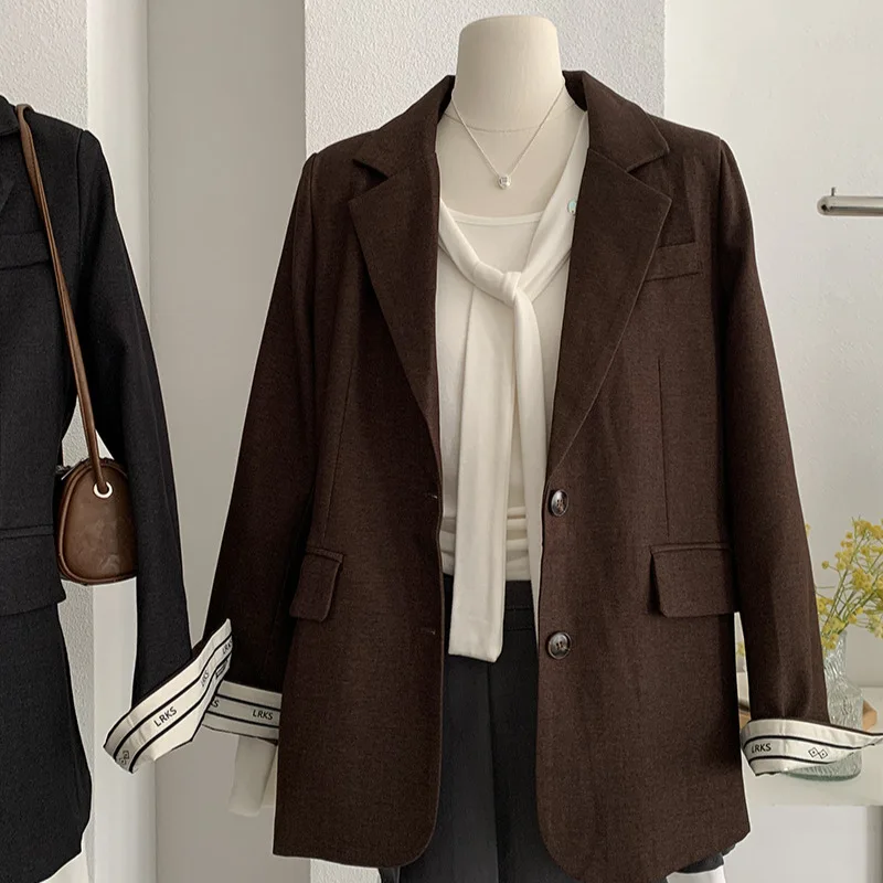 

SuperAen Lettered Patchwork Long-sleeved Loose Waist Suit Jacket Korean Style Women's Autumn 2026 New Notched Coats