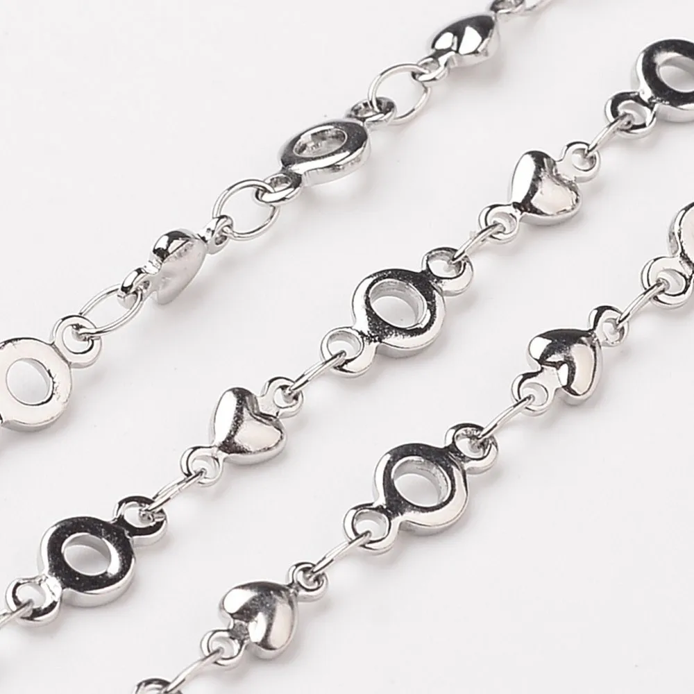 

10m Stainless Steel Cable Chains roll Heart with Donut Connector Chain Necklace for Jewelry Making DIY Bracelet Decorative Chain