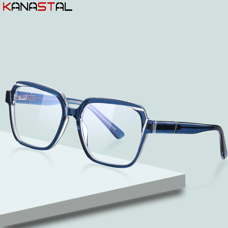 

Men Blue Light Blocking Glasses Colorful Plate Polygon Computer Reading Glasses Anti Ray Prescription Eyeglasses Frame Eyewear