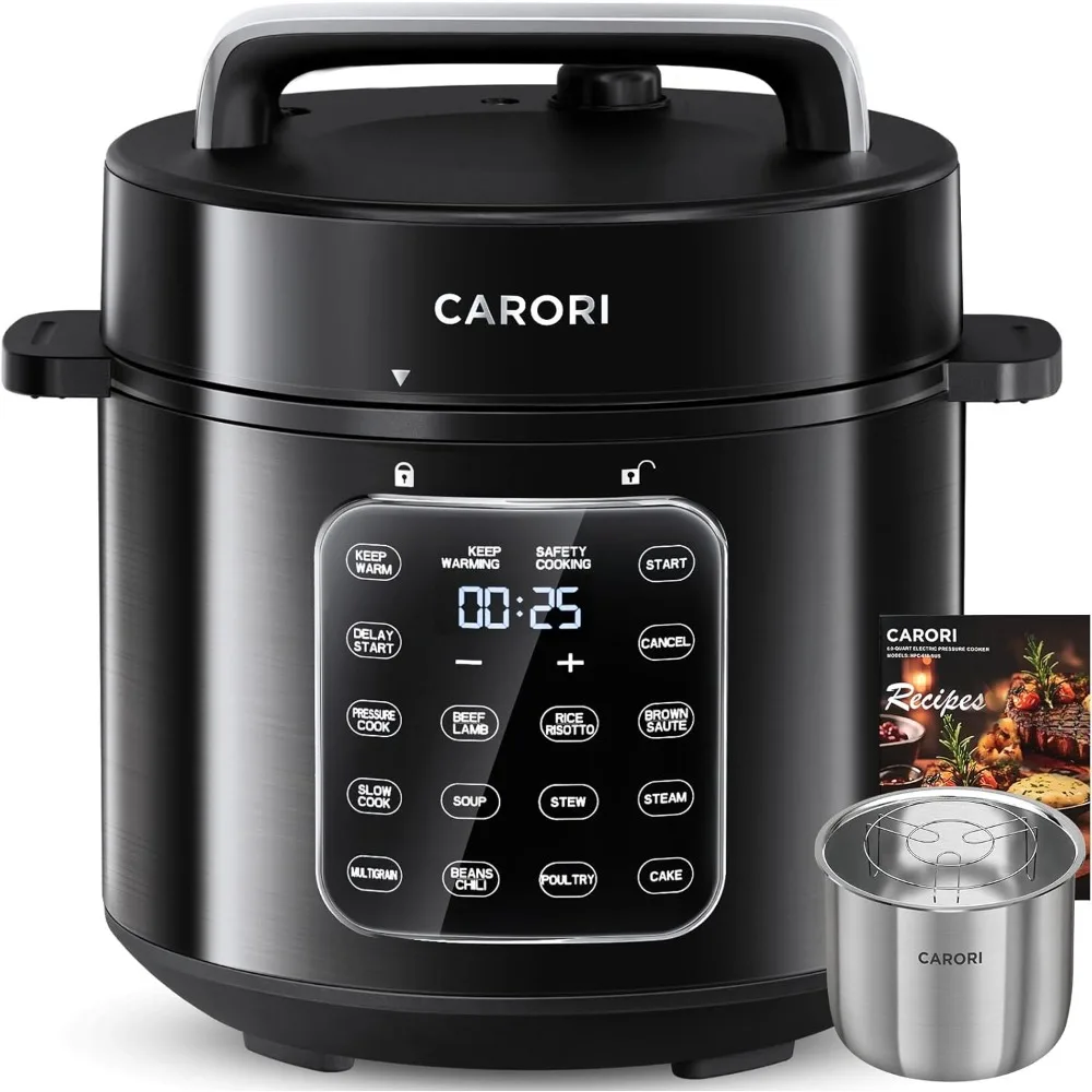 

9-in-1 Electric Pressure Cooker 6 Qt, Stainless Steel Inner Pot, Programmable 12 Multi-Function Cooker with Safe Vent Design, Ri