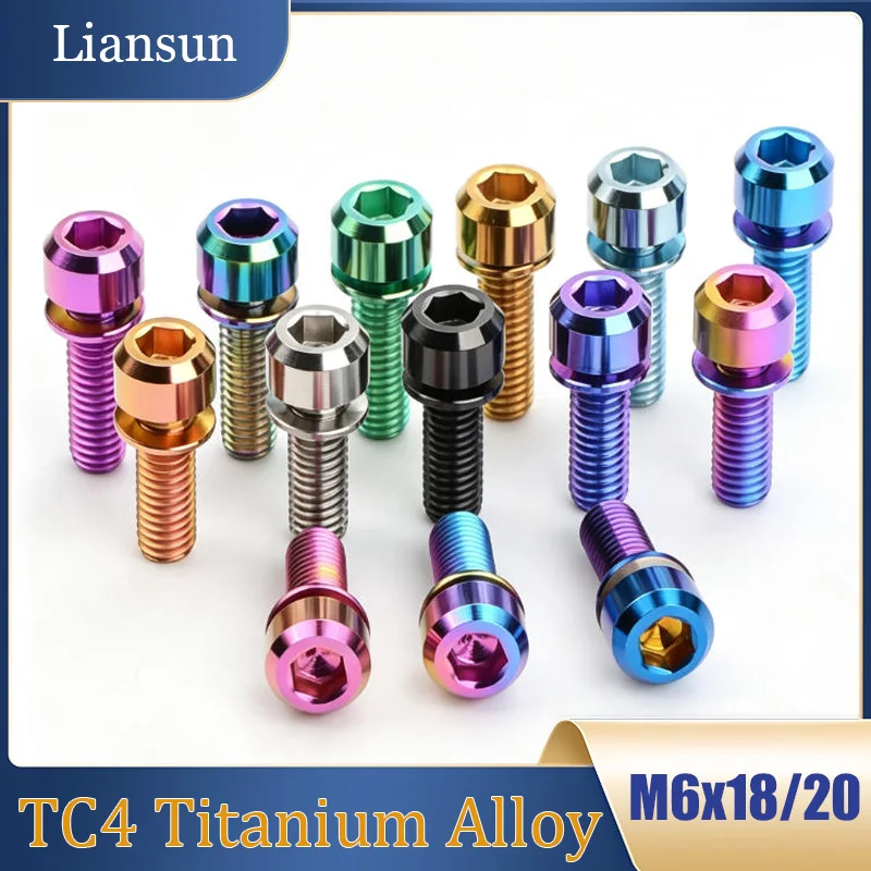 Titanium Alloy Hex Socket Tapered Head Bolts with Washers M6x18/20mm Chamfered Hex Bolts Suitable for Bicycle Handlebar Stems