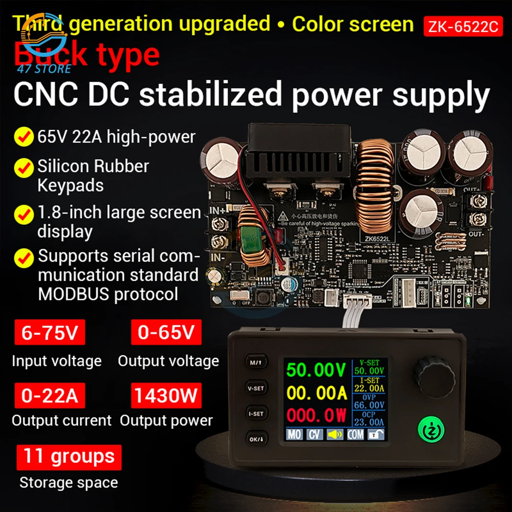 CNC DC Buck Boost Converter Adjustable Voltage Current Regulator Constant 6-75V 65W Power Step-Down Power Supply Module 12V 24V