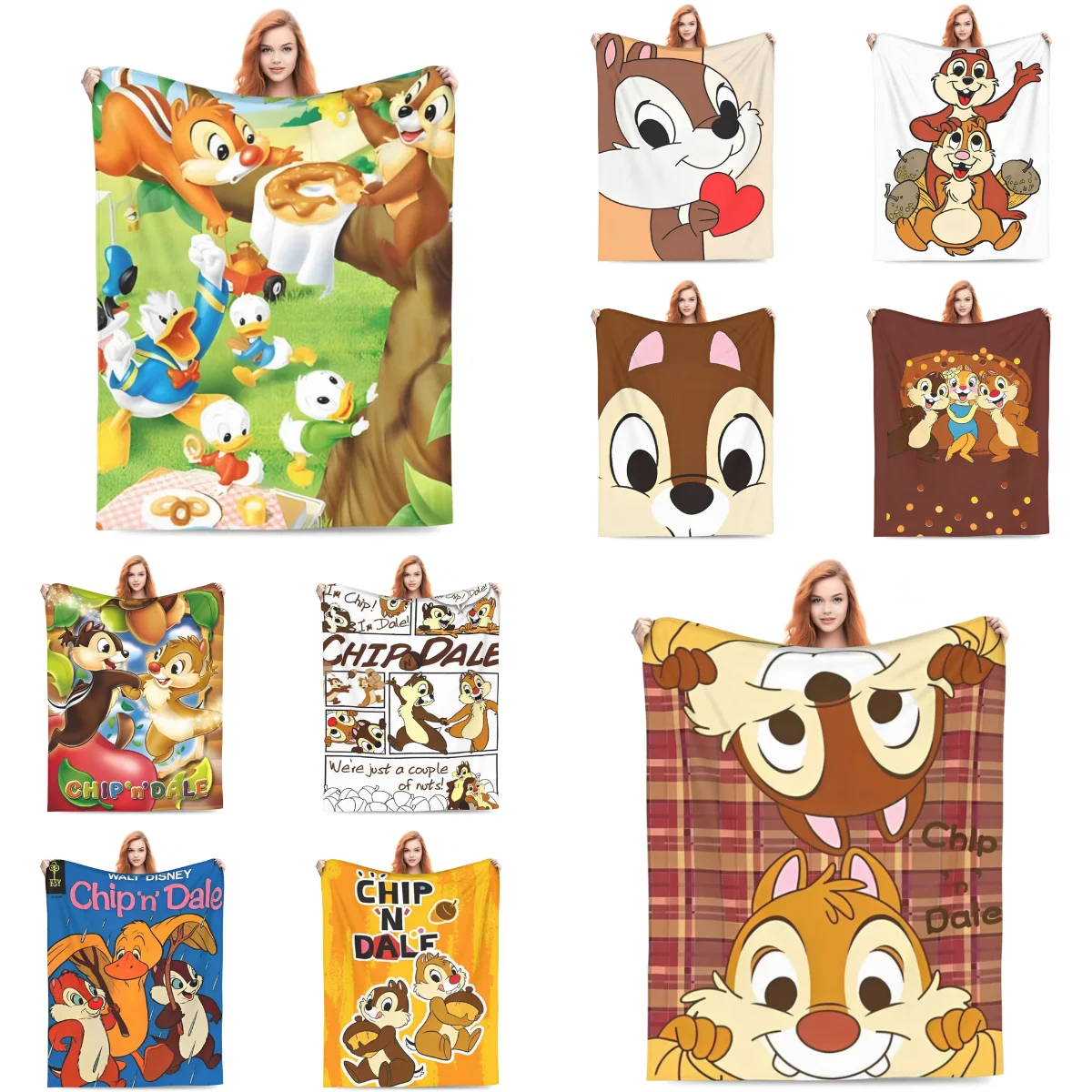 Chip And Dale Cartoon Warm Soft Blanket Camping Plush Throw Blanket Comfortable Bedroom Flannel Bedspread Sofa Bed Cover