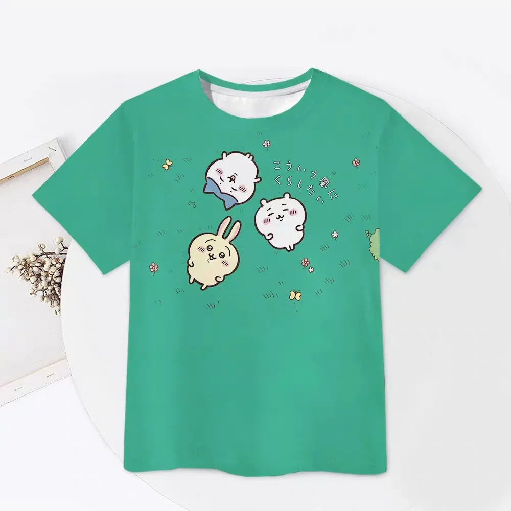 Chiikawa ist überall hier! Weiche, niedliche Cartoon-3D-Print-T-Shirts für Erwachsene Paare, Sportliche Freizeitkleidung, atmungsaktiv, kurze Ärmel, Familien-Matching – Detail 6