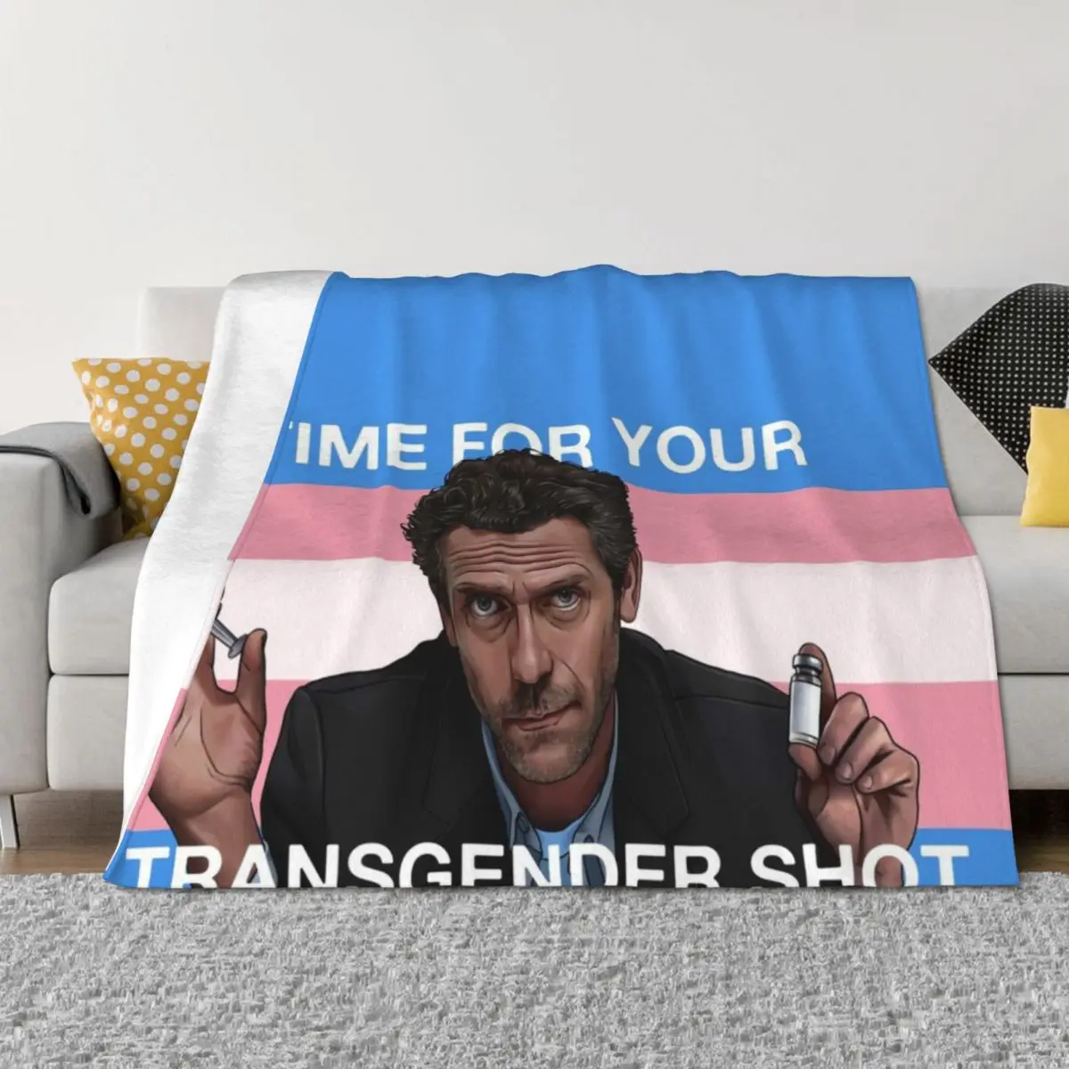 

Dr. House Trans Flag Throw Blanket Soft Big Shaggy Stuffeds Blankets