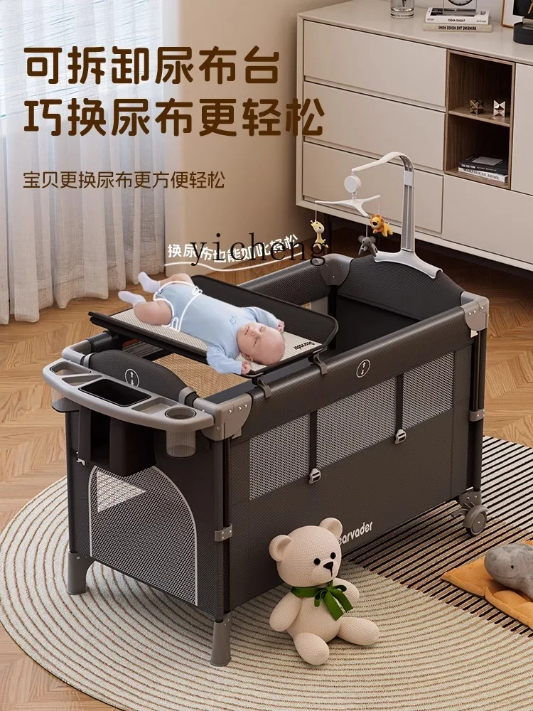 ZK Baby Bed Foldable Stitching Big Bed Mobile Baby Portable Newborn Baby Diaper-Changing Table