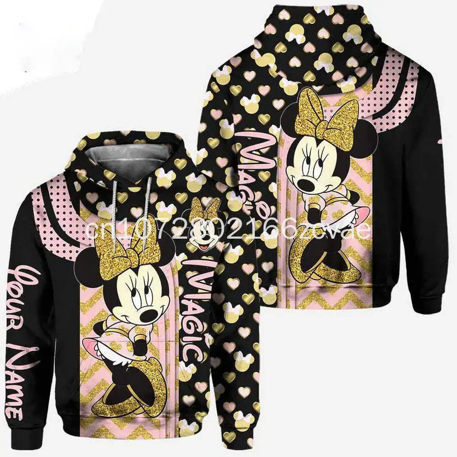 2024 New Disney Minnie 3D Hoodie Printed Casual Fashion Street Sports Shirt Customized Name Men's and Women's Hoodies