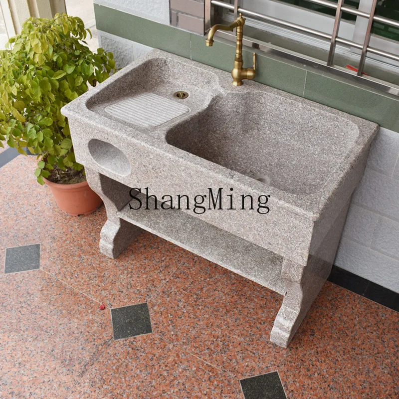 

SM Stone Laundry Table Balcony Home Laundry Pool Marble with Washboard Sink Basin