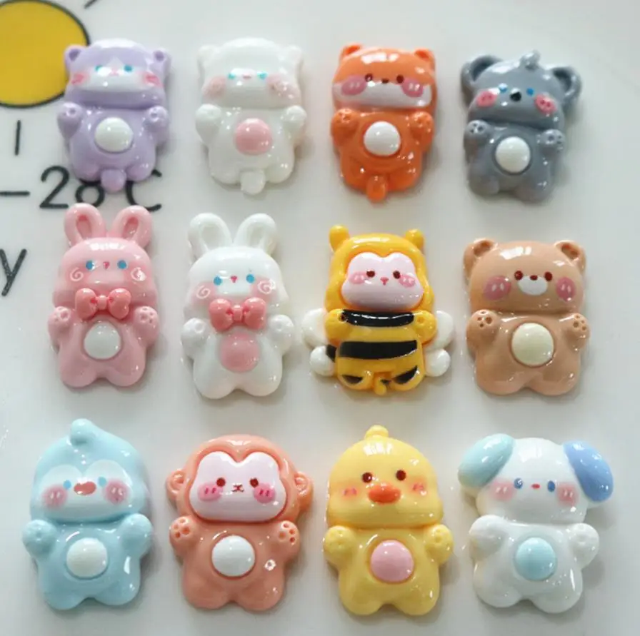 

100pcs Kawaii Cute Cartoon Animal Bee Cat Bear Flat Back Resin Cabochons Scrapbook Diy Wedding Party Headdress Accessories