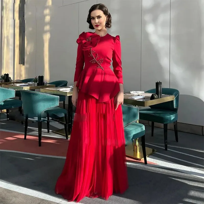 Customized Elegant Sequins Mother of the Bride Dresses O-neck Satin Flower Long Sleeve Tulle Floor-Length Formal Gown 2026