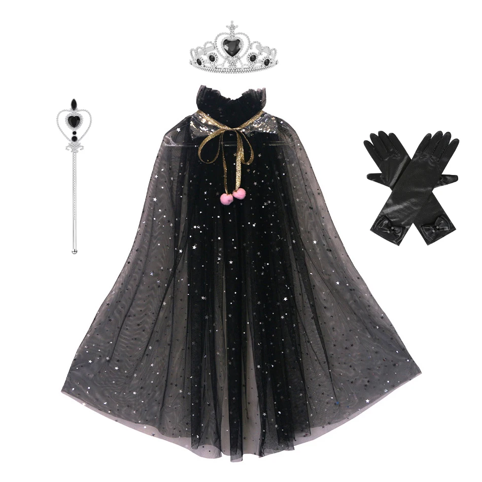 Déguisement Elsa Enfant - Cape De Princesse Brillante Avec Couronne Et Baguette, Costume De Fête, 75 Cm