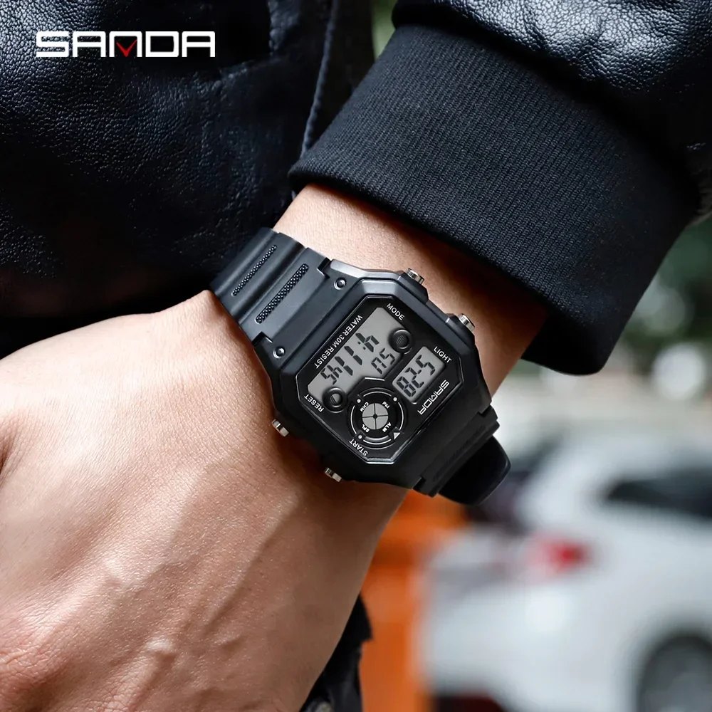 SANDA 418 Relogio Famous Outdoor Sports Watches Men Waterproof Countdown Digital Watches Military Men Wristwatches For Man Clock