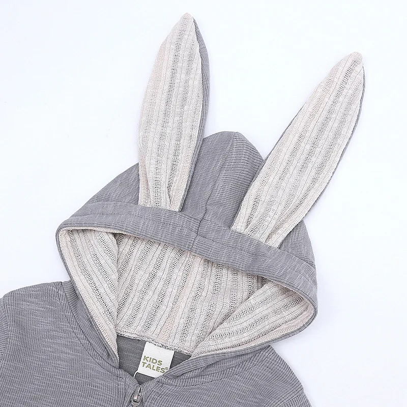 Newborn Baby Boys Rabbit Cartoon Hooded Rompers Spring Autumn Infant Jumpsuits Easter Bunny Baby Romper Zipper Newborn Clothes