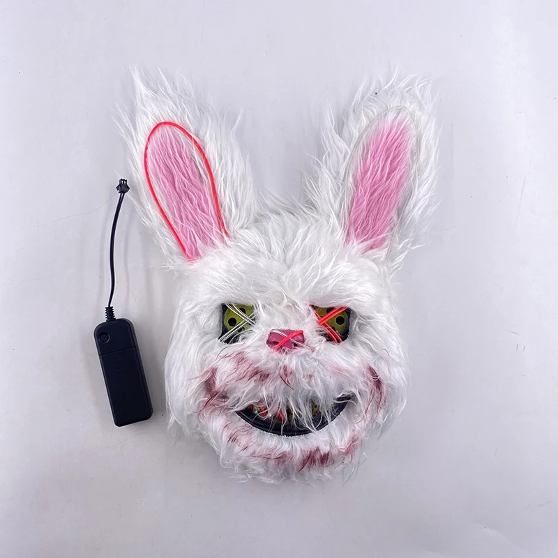 LED świecące Cosplay krwawa maska królika Halloween straszny zabójca Bunny nakrycia głowy karnawał Masquerade taniec horror rekwizyty kostiumowe