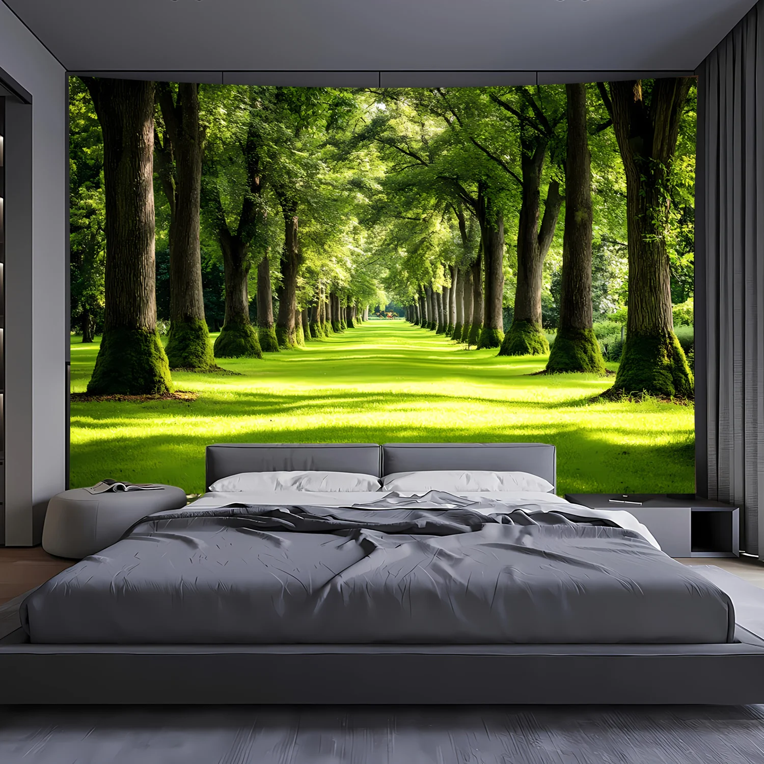Realistic Forest Mural Tapestry Nature Wall Decor Green Tree Alley Photo Background Wallpaper for Living Room Home Interior Desi