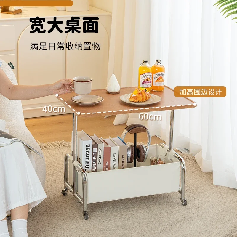 Movable sofa side table modern simple trolley coffee table light luxury high sense medieval bedside cabinet rack