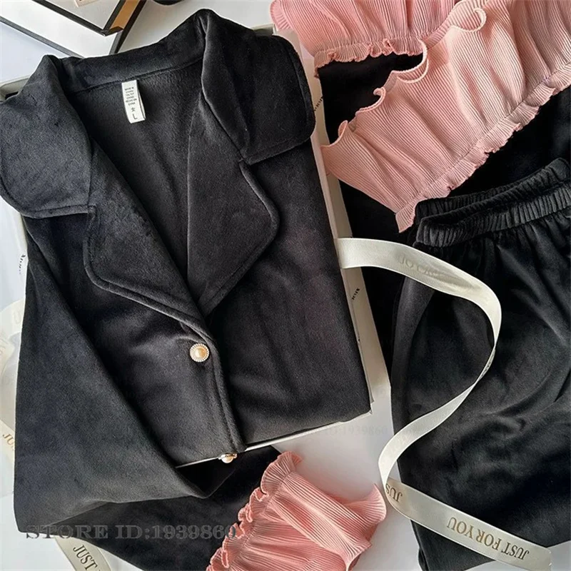 

Флисовый пижамный комплект Sweet Pink Island, одежда для дома, осенне-зимняя новая женская одежда для сна, пижамный костюм, свободная повседневная домашняя одежда, ночное белье