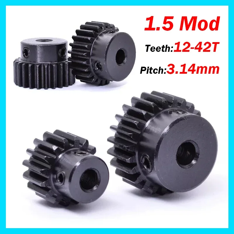 1Pcs Spur Gear 1.5M 12T - 35T Metal Transmission Gear 45# Steel Bore 5 6 8mm Surface Blackening 1.5 Mod 12 15 20 25 30 35 Teeth