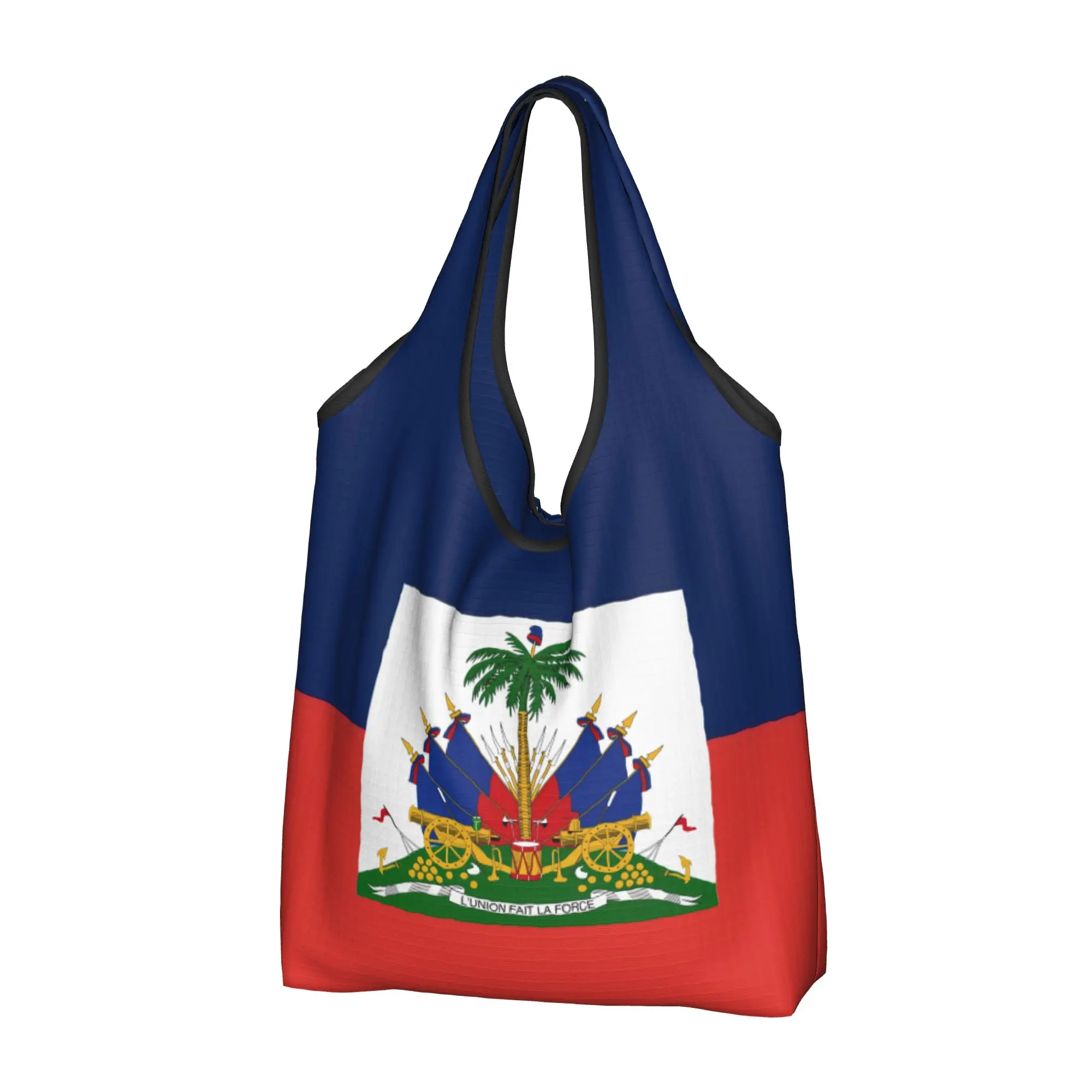 Reusable Haitian Flag Pride Of Haiti  Shopping Bag Women Tote Bag Portable  Grocery Shopper Bags