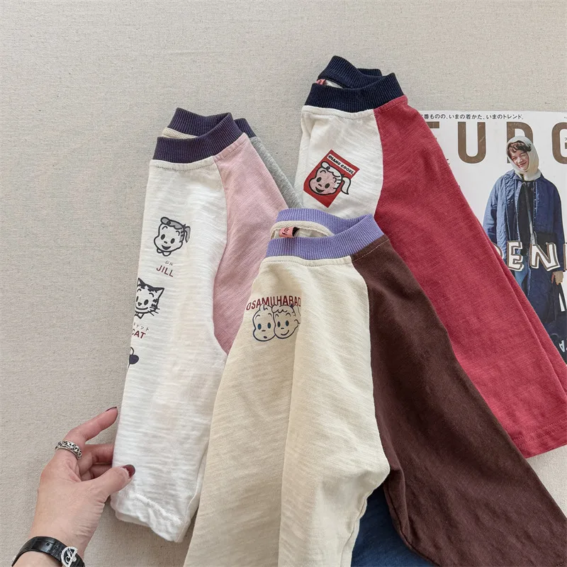 2025 Primavera Nuovi Bambini Ragazze Cartoon T-shirt Cotone Bambino Manica lunga Magliette e camicette Allentato Bambini Tee Carino Infantile Casual O-Collo T Shirt