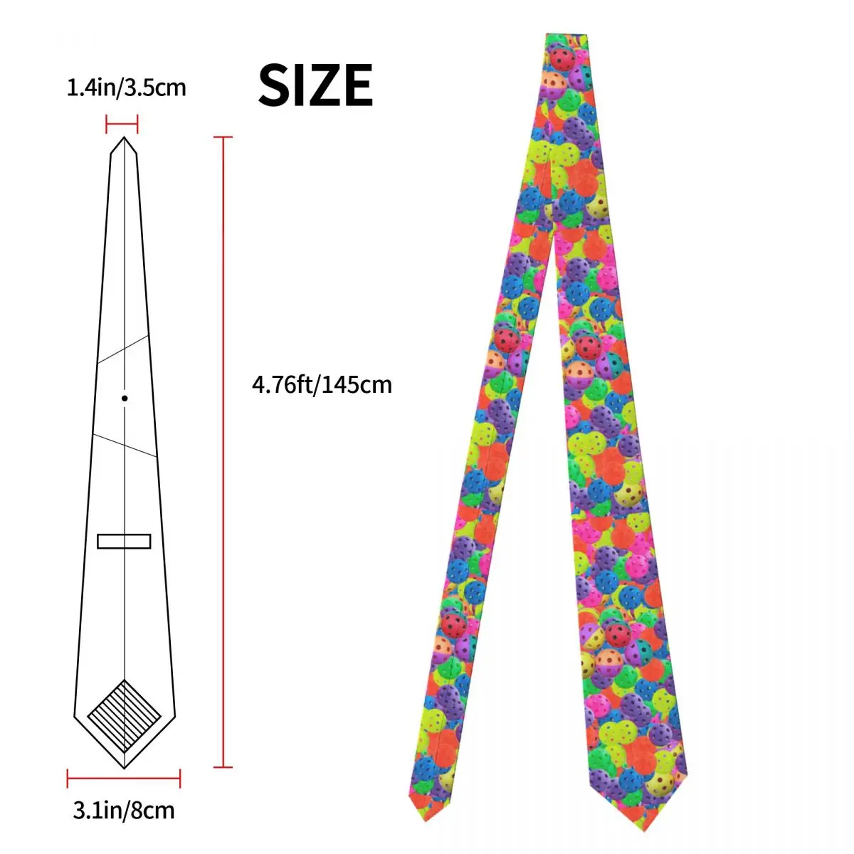 Mens Tie Slim Skinny Pickleball Balls Pattern Necktie Fashion Free Style Tie for Party Wedding