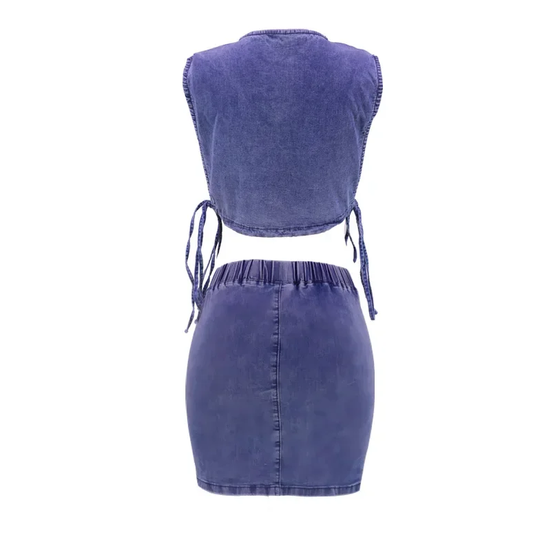 A New Summer Classic Solid-color Denim Half Body Skirt. Women's Fashion Irregular Slim-fitting Hip Wrap Half Body Short Skirt view 4