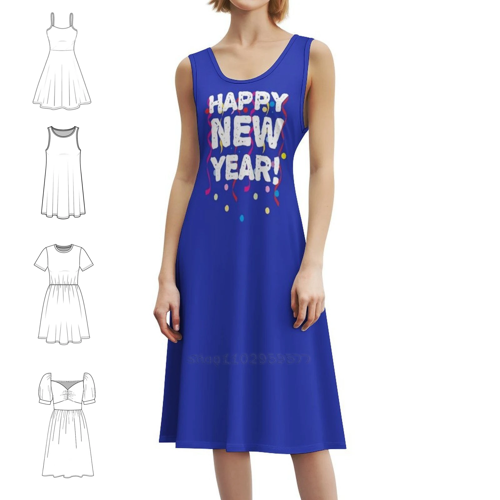 سنة جديدة سعيدة مشرق النثار نمط Preppy فستان قصير للنساء ألف خط فضفاض صالح فستان يوم غير رسمي سنة جديدة سعيدة السنة الجديدة #1