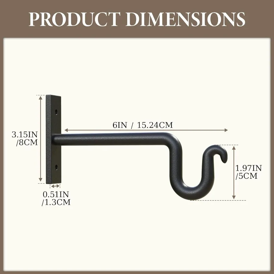 2er-Pack 6-Zoll-Pflanzenaufhänger mit Metallpflanzenhalterung, Wandhaken zum Aufhängen von Blumenkörben, Laternen, Vogelhäuschen, Windspielen