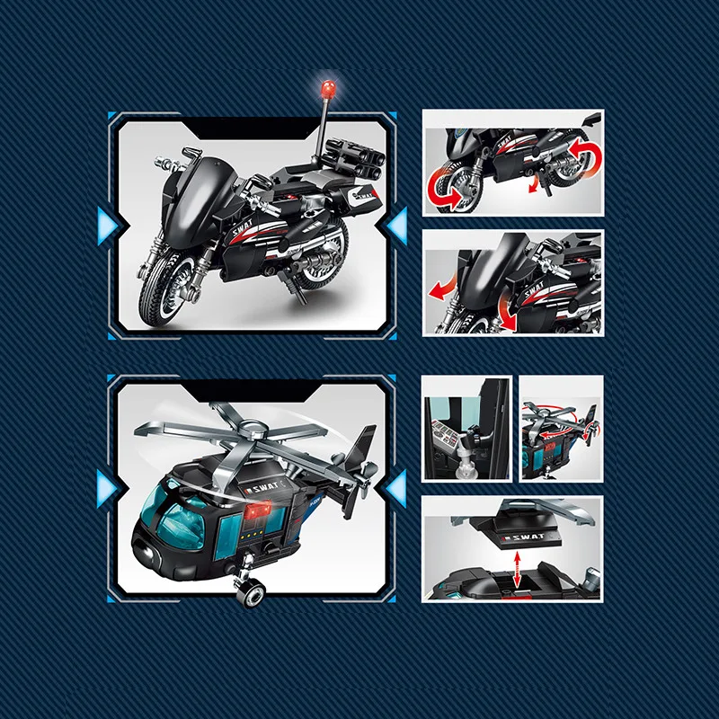 SEMBO-Blocos De Construção De Veículos Militares, Kits De Montagem, Helicóptero MOC, Carro De Polícia, Tijolos Modelo, Aeronaves, Brinquedos Meninos, Presentes De Aniversário