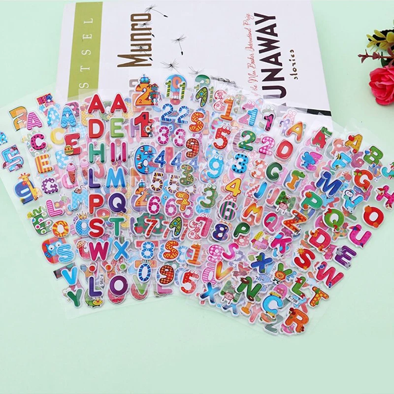 12PCS Bubble Stickers Numeric Alphabet Children Learning Stickers Cute Waterproof DIY Sticker Early Education Reusable TMZ