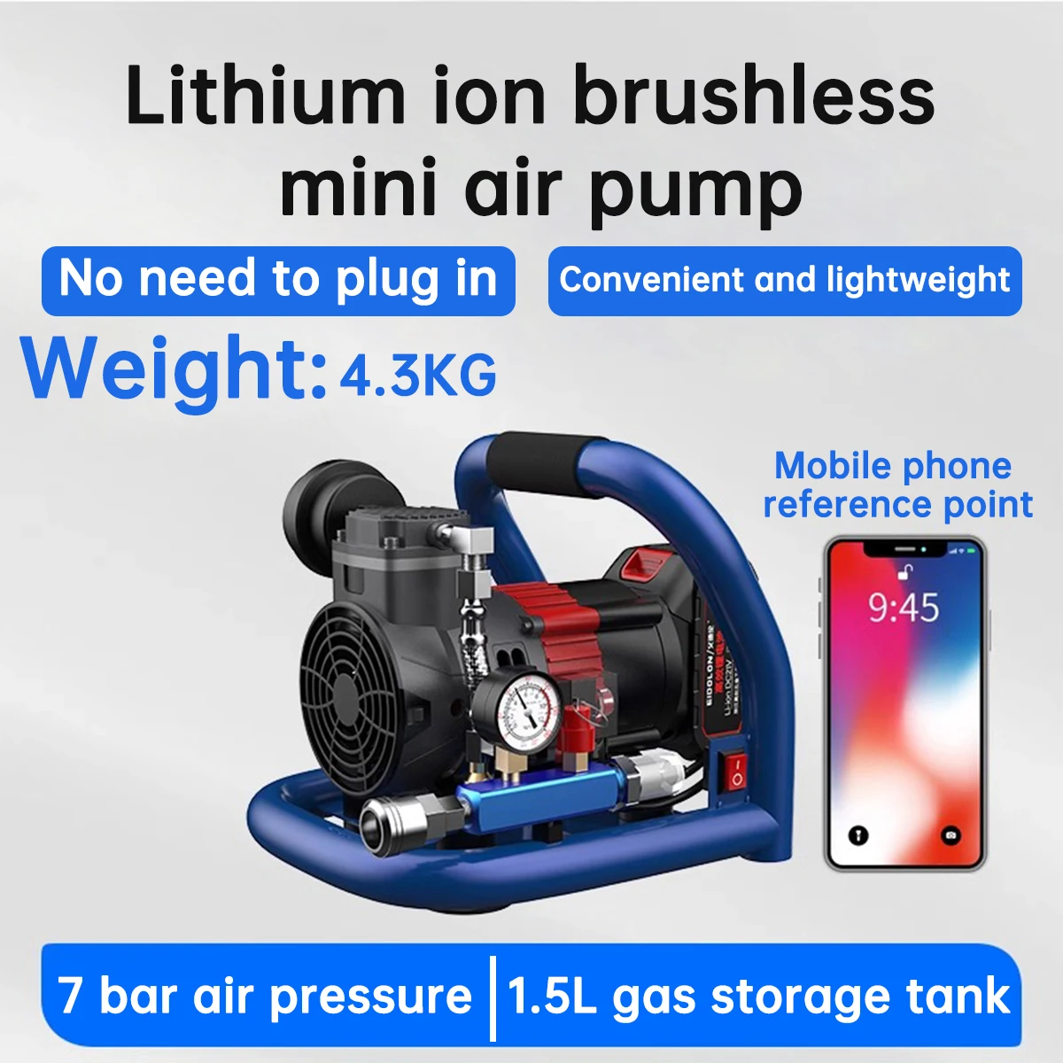 21V Portable Air Compressor with Pressure Gauge Car Tire Pump Cylinder Power System Mini Air Compressor Car Tire Inflation Pump