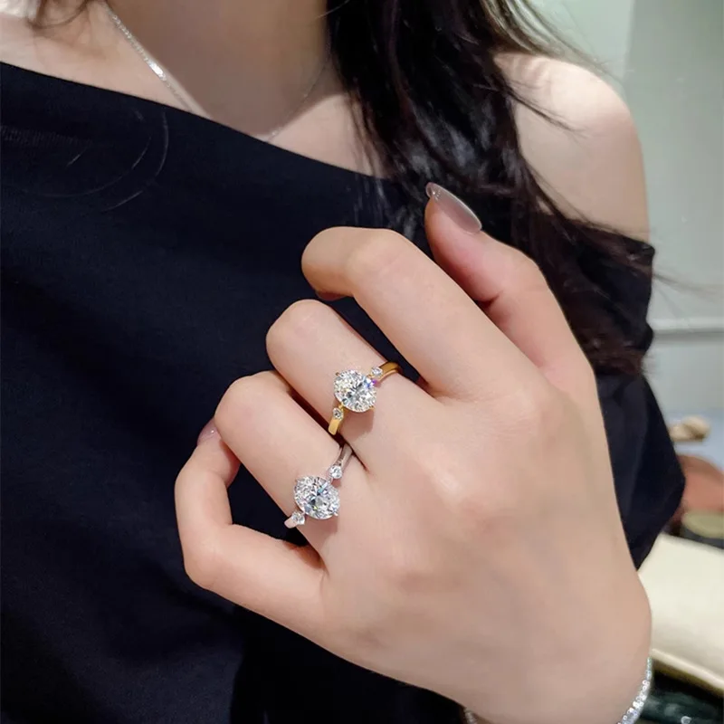 Xiaoyan 100% S925 silver gold-plated 7 * 9 oval high carbon diamond ring for women's anniversary commemorative gift