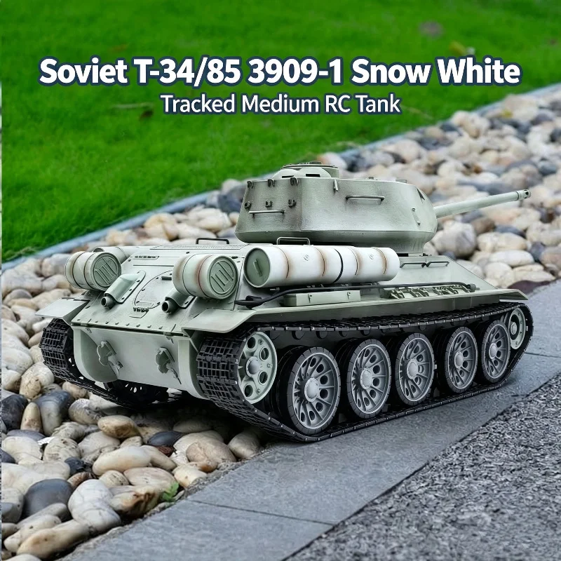 Henglong Soviet T34-85 3909 Snow‑White 1/16 Remote Control Metal Tracked Tank 7.0 Version Infrared Battle Electric RC Model Toy