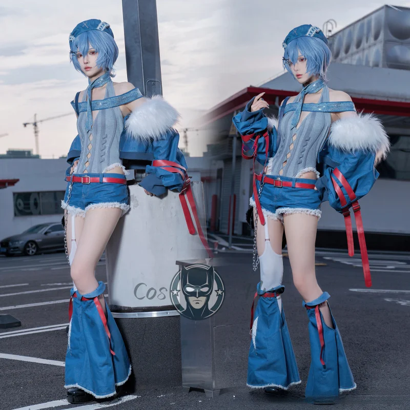 إيفا ري أيانامي ‌   تأثيري روك باند زي شعر مستعار سترة مثيرة السراويل قفاز الساق يغطي الزي اليومي هالوين النساء ملابس للحفلات