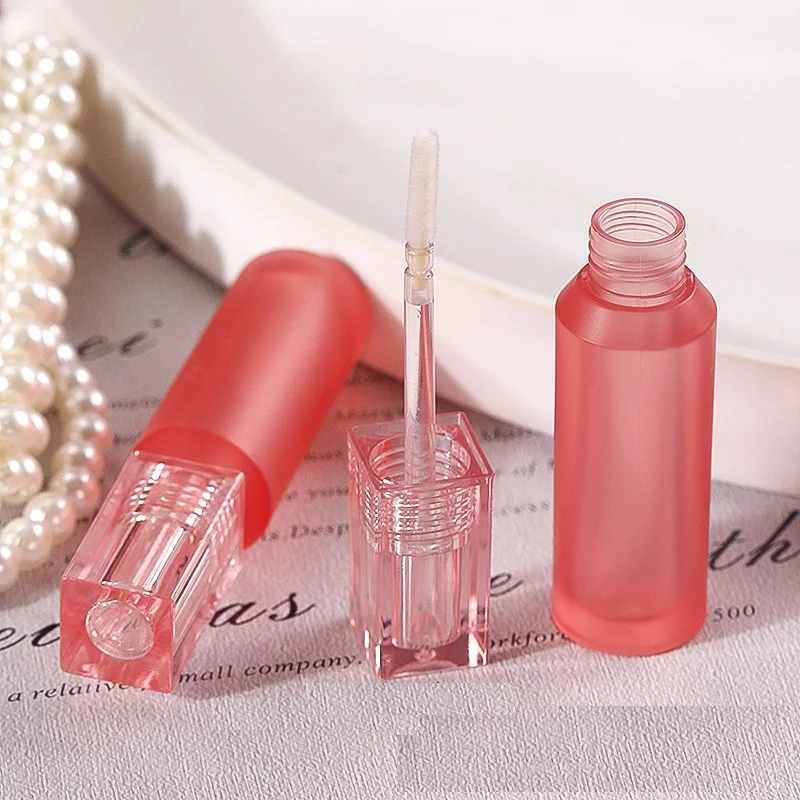 10/25/50Pcs 4ML Containers Empty Lip Gloss Tubes Frost Square Shape Red Makeup Tools Plastic Cosmetics Packaging Lipgloss Bottle