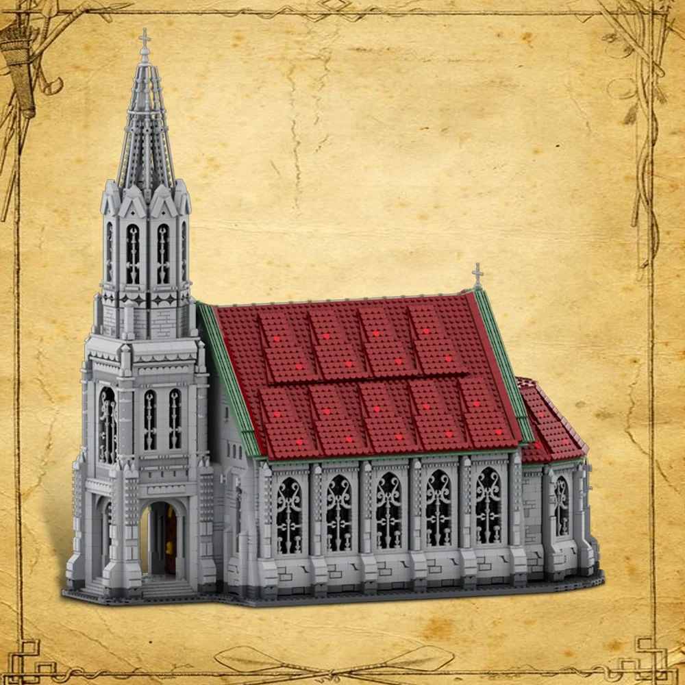 MOC-191002 Kerk Modulaire Bakstenen Model Kerk Architectuur Bouwstenen Speelgoed Kinderen Geschenken