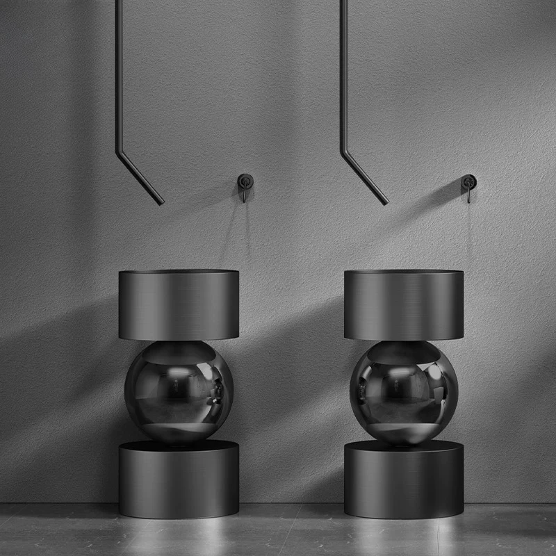 

Stainless steel column basin integrated floor wash basin black creative column washbasin