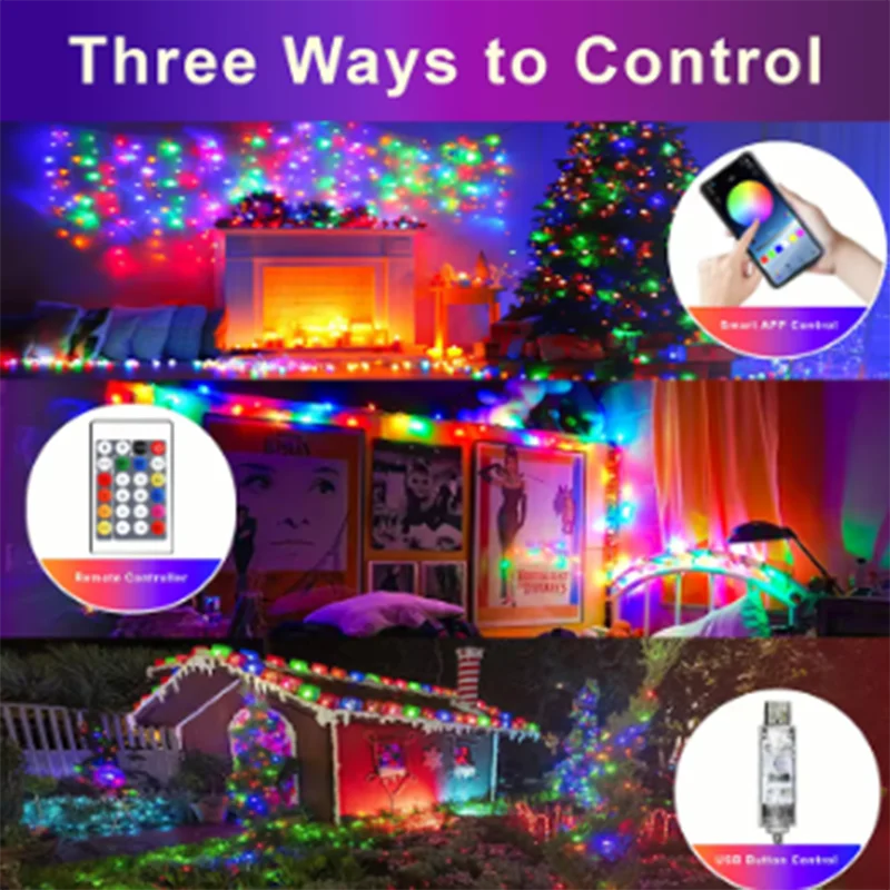 Smart Globe String Lights 5/10M RGB Color Changing LED String Fairy Lights App & Remote Control for Garden Party Christmas Decor