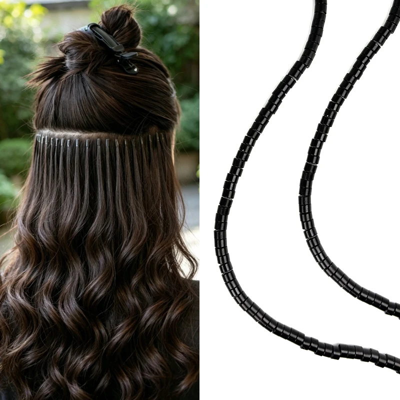 Micro anillos de 5.0mm, 1000 piezas/rollo, pre-cargados con silicona, cuentas de crimpado de aluminio para extensiones de cabello con plumas 2