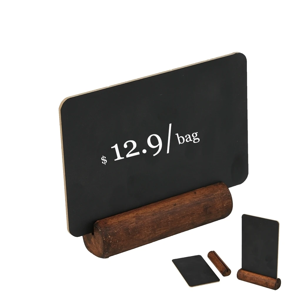 Pastoral Style Wooden Bottom Base Small Blackboard Restaurant Decoration Drinks Menu Cards Billboard Desktop Stand