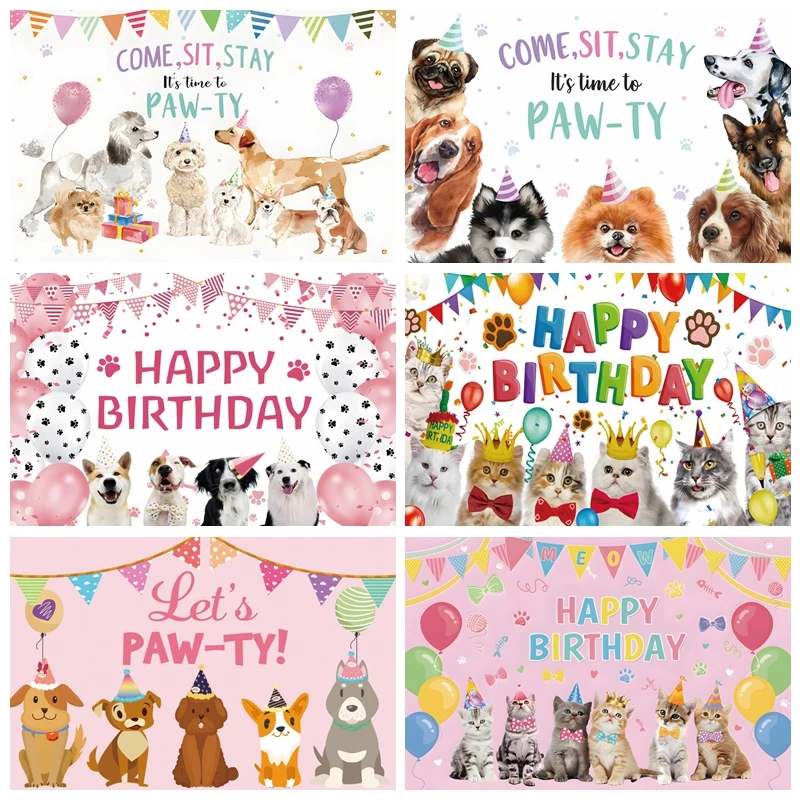 Let 'S PAW-TY Pet Party ฉากหลังสุนัขน่ารักแมววันเกิดถ่ายภาพพื้นหลังถ่ายภาพ Portrait Photocall สำหรับ Photo Studio
