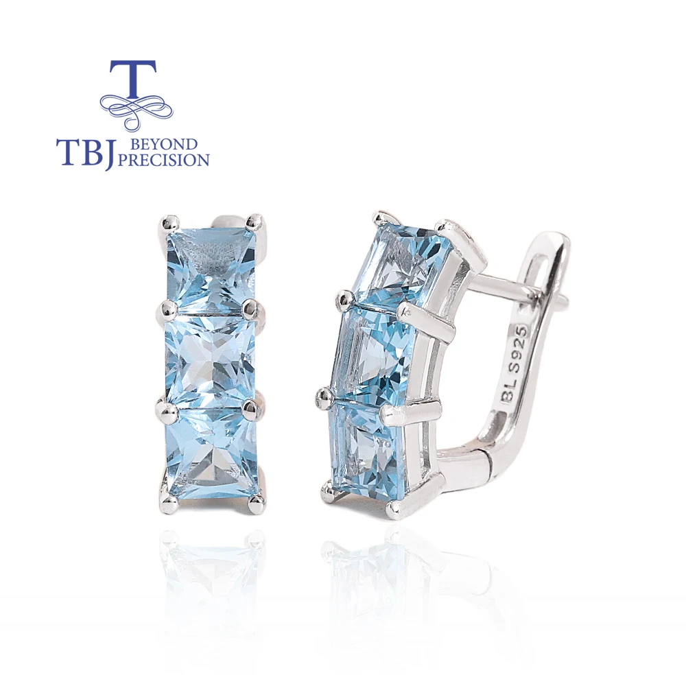 

Изысканные женские серьги-клипсы из стерлингового серебра 925 пробы, натуральный квадрат, 5,0 мм, небесно-голубой топаз, простые изысканные украшения для подарка на день Святого Валентина