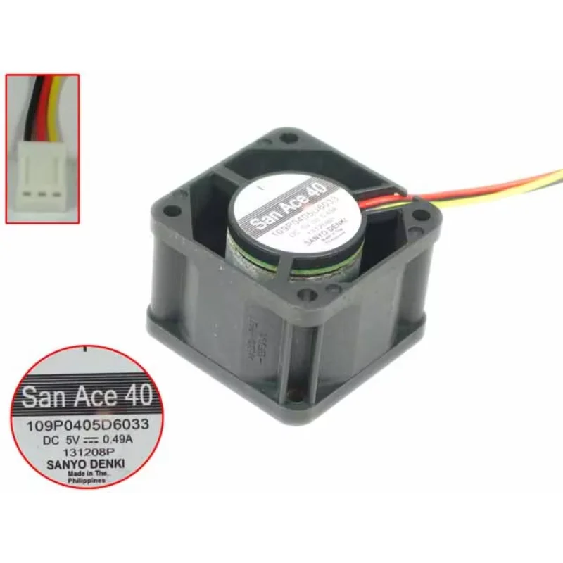 

Sanyo Denki 109P0405D6033 DC 5V 0.49A 40x40x28mm 3-Wire Server Cooling Fan