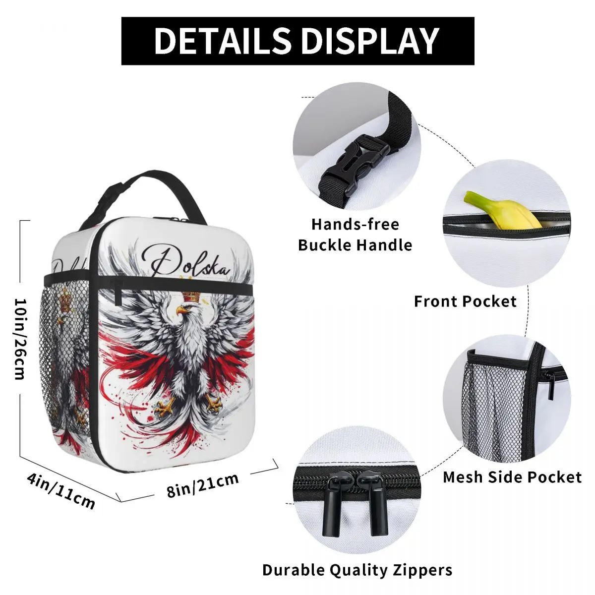 Poland Polska Polish Flag Red White Eagle Crown Gift Insulated Lunch Bag School Cooler Thermal Food Box Tote Leakproof Lunch