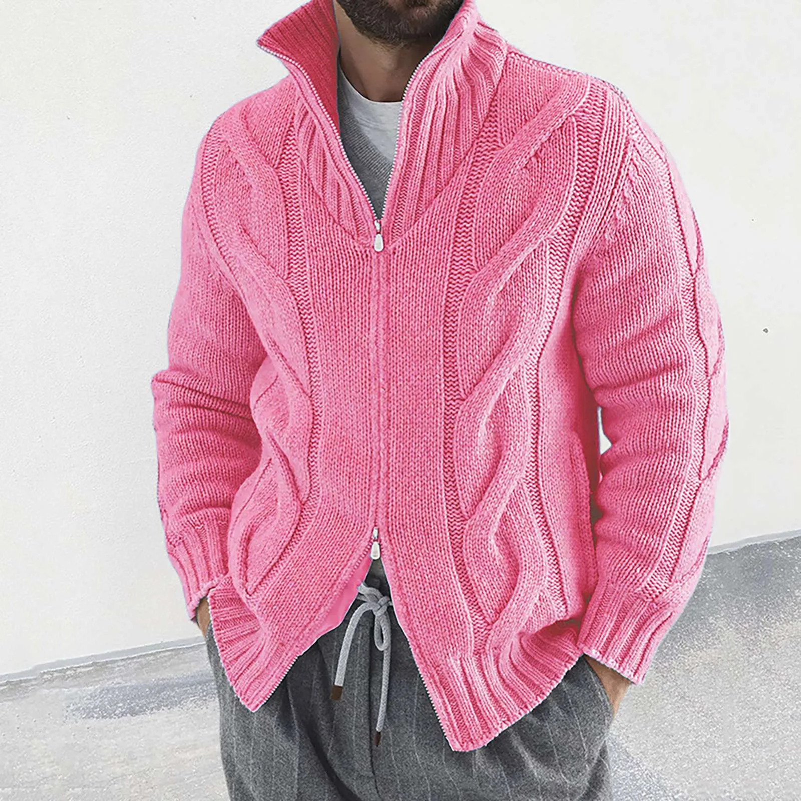 Men's Fashionable Plaid Zipper Cardigan Sweater