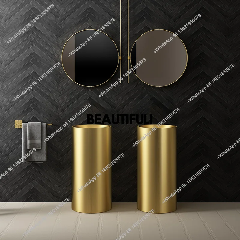 

Circular stainless steel column style washbasin, hotel homestay washbasin, integrated floor standing column basin