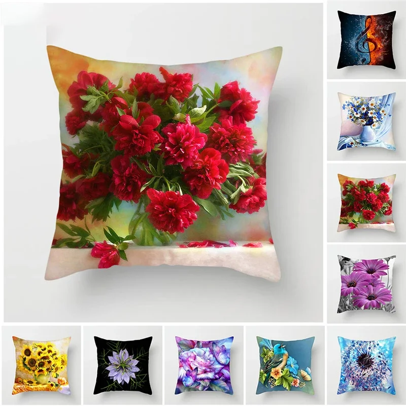 

Colorful Flower Cushion Cover Sunflower Rose Dandelion Decorative Pillows Decoration Pillowcase For Car Home