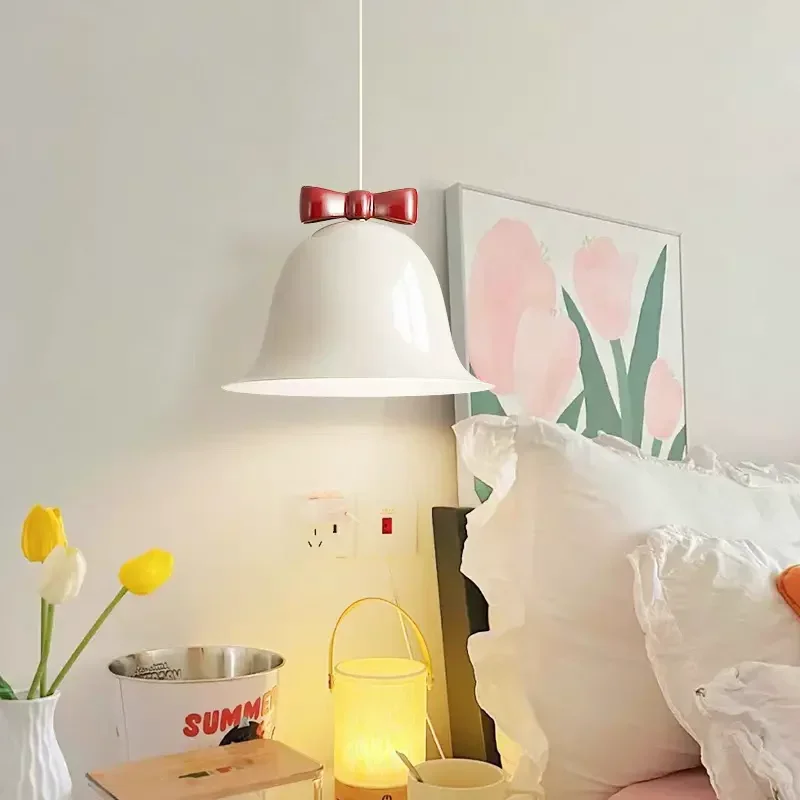 

Nordic Art Style Wind Chime Bell Bow Pendant Light Macaron Room Decor Chandeliers Living Room Bedroom Bar Counter Designer L